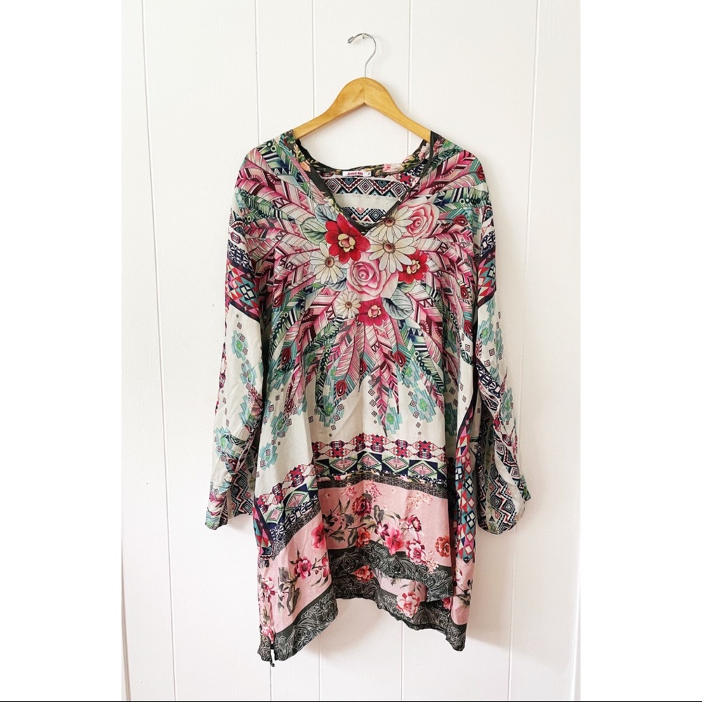 Johnny Was Tribeca Feather Silk Tunic